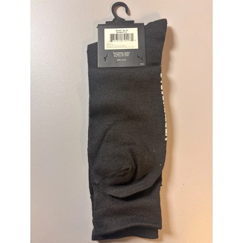 Steve Madden Mens Crew Socks‎ 6 Pack Shoe Size 6-12.5 Novelty Patterns Black